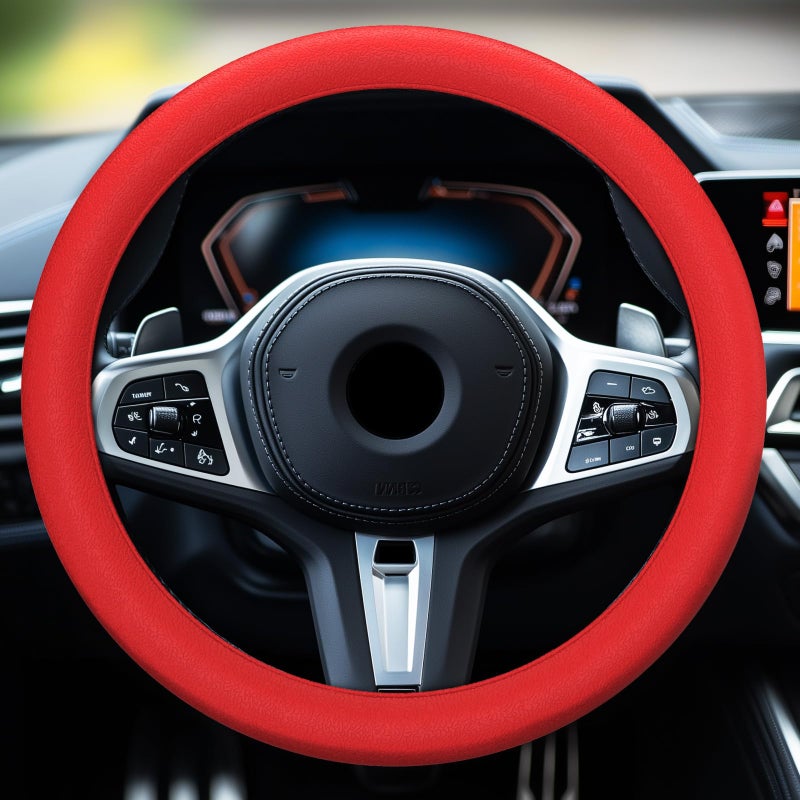 LRITER Car Steering Wheel Cover  Non-Slip Silicone Material  Multiple Color Choices  Universal Auto Parts Steering Wheel Cover  Suitable for Most Cars (Red) - Image 1